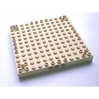 tan brick modified 12 x 12 with 3 pin holes on each side and peg at each corner