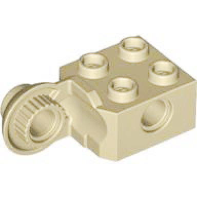 tan technic brick modified 2 x 2 with pin hole and rotation joint ball half vertical