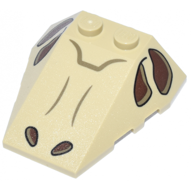 tan wedge 4 x 4 triple with stud notches with dinosaur skull reddish brown and dark tan eye sockets and nostrils pattern