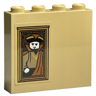 tan brick 1 x 4 x 3 with picture of wizard with dark orange cape in gold frame pattern sticker - set 40577