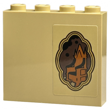 tan brick 1 x 4 x 3 with minifigure with picture of dark orange throne in gold frame pattern sticker - set 40577