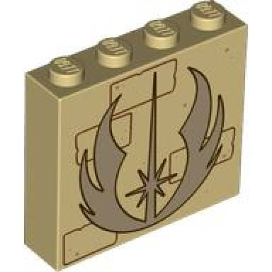 tan brick 1 x 4 x 3 with dark tan jedi order insignia with dark brown outline reddish brown bricks and medium nougat dots pattern