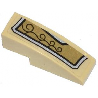tan slope curved 3 x 1 with gold and silver armor plate with 4 black swirls pattern model left side sticker - set 70123