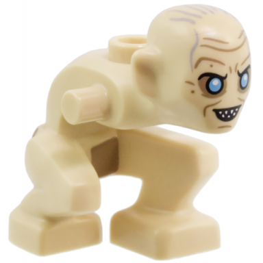 tan body head gollum left knee forward with dark tan loincloth and wrinkles light bluish gray hair open mouth and round eyes pattern