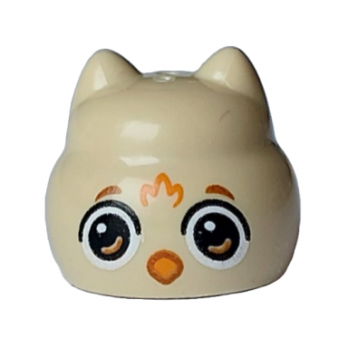 tan brick round with indented top and cat ears with black and white eyes dark orange eyebrows orange nose and feathers pattern gabbys dollhouse baby me-owl head