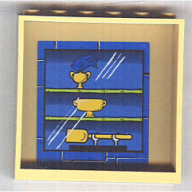 tan panel 1 x 6 x 5 with blue trophy cabinet pattern sticker - set 4982