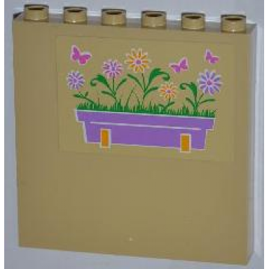 tan panel 1 x 6 x 5 with flower box and butterflies pattern left sticker - set 3189