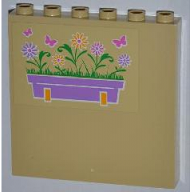 tan panel 1 x 6 x 5 with flower box and butterflies pattern right sticker - set 3189