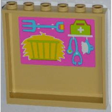 tan panel 1 x 6 x 5 with hay pitchfork first aid kit stethoscope and brush pattern on inside sticker - set 3188