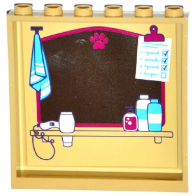 tan panel 1 x 6 x 5 with mirror with paw print towel checklist hair dryer and toiletries pattern on inside pattern sticker - set 41124