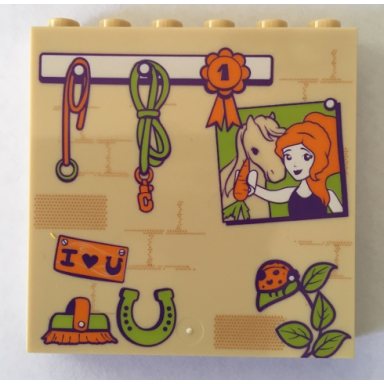 tan panel 1 x 6 x 5 with stable wall with ladybug lead ropes brush horseshoe picture and ribbon pattern