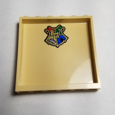 tan panel 1 x 6 x 5 with coat of arms hogwarts crest pattern on inside sticker - set 75946