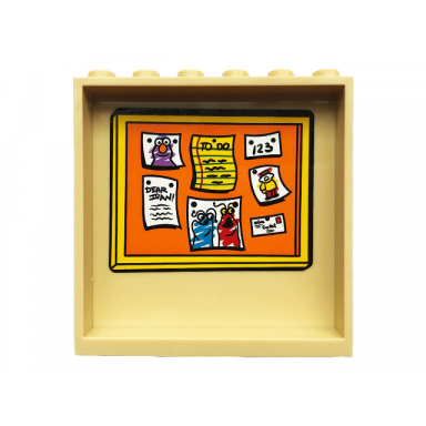 tan panel 1 x 6 x 5 with orange bulletin board with pictures 123 dear ivan and to do pattern on inside sticker - set 21324
