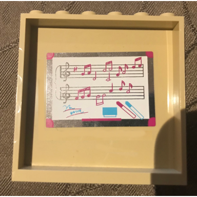 tan panel 1 x 6 x 5 with musical score and notes with silver border pattern on inside sticker - set 41134