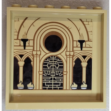 tan panel 1 x 6 x 5 with torches bricks arches doorway and fires pattern on inside sticker - set 71043