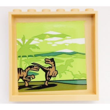 tan panel 1 x 6 x 5 with palm trees and raptors dinosaurs pattern on inside sticker - set 75930