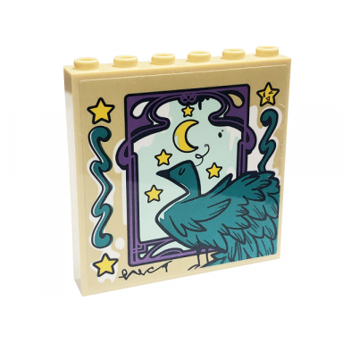 tan panel 1 x 6 x 5 with medium lavender window frame yellow moon and stars and dark turquoise peacock pattern sticker - set 41711