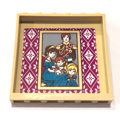 tan panel 1 x 6 x 5 with portrait of elsa anna king and queen of arendelle on magenta and white wallpaper pattern sticker - set 41167