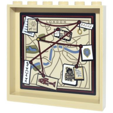tan panel 1 x 6 x 5 with map dark red string and pins white notes and pictures and dark tan london and rache pattern sticker - set 10351