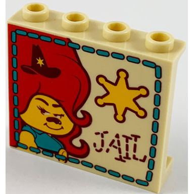 tan panel 1 x 4 x 3 with side supports - hollow studs with delta dawn bright light orange sheriff badge and reddish brown jail pattern