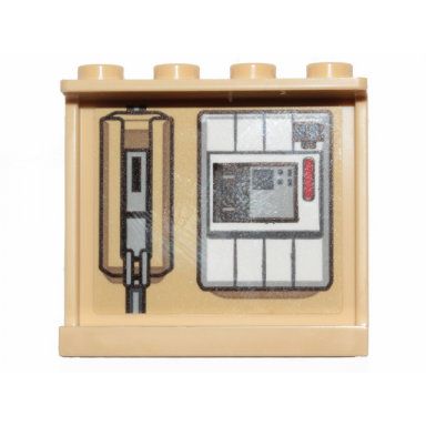 tan panel 1 x 4 x 3 with side supports - hollow studs with sw the razor crest mechanical elements and steering panel pattern sticker - set 75292
