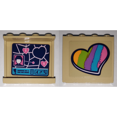 tan panel 1 x 4 x 3 with side supports - hollow studs with rainbow heart on outside and map with hearts pattern on inside stickers - set 41340
