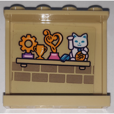 tan panel 1 x 4 x 3 with side supports - hollow studs with butterfly on outside and shelf with trophies and cat pattern on inside stickers - set 41340
