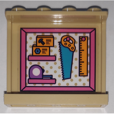 tan panel 1 x 4 x 3 with side supports - hollow studs with tape measure saw and ruler pattern on inside sticker - set 41340