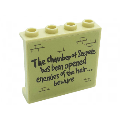 tan panel 1 x 4 x 3 with side supports - hollow studs with the chamber of secrets has been opened enemies of the heir.. beware and bricks pattern sticker - set 71043