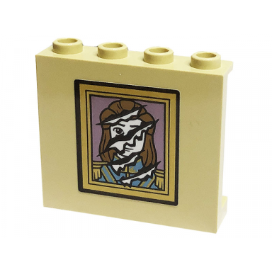 tan panel 1 x 4 x 3 with side supports - hollow studs with prince adam portrait with claw marks pattern sticker - set 43196