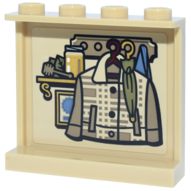 tan panel 1 x 4 x 3 with side supports - hollow studs with dark tan coat rack plaid jacket olive green umbrella gold shelf with jar and honey dipper pattern sticker - set 10351
