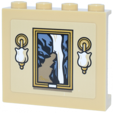 tan panel 1 x 4 x 3 with side supports - hollow studs with gold and white light sconces picture of waterfall and sand blue and dark tan cliff in frame pattern sticker - set 10351