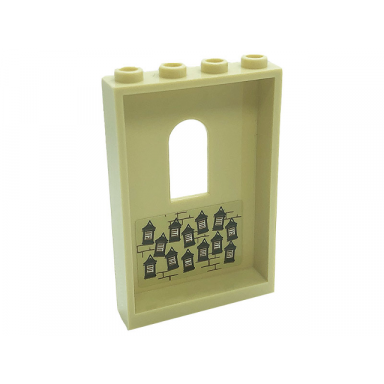 tan panel 1 x 4 x 5 wall with window with hanging frames with school rules and bricks pattern on inside sticker - set 71043