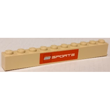 tan brick 1 x 10 with lego sports logo on red background pattern sticker - set 3579