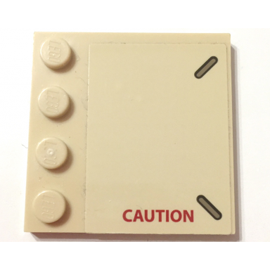 tan tile modified 4 x 4 with studs on edge with red caution pattern model right side sticker - set 75974