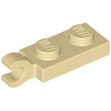 tan plate modified 1 x 2 with clip on end horizontal grip