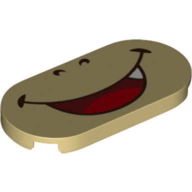 tan tile round 2 x 4 oval with black nostrils and dark red open mouth smile with red tongue and white tooth pattern super mario bowser jr lower face