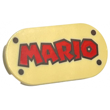 tan tile round 2 x 4 oval with red mario and dark brown rivets pattern