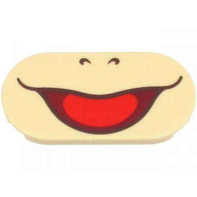 tan tile round 2 x 4 oval with dark brown nostrils and wide open mouth smile with red tongue pattern super mario lemmy lower face