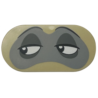 tan tile round 2 x 4 oval with black eyebrows white eyes and dark bluish gray eye shadow on light bluish gray mask pattern percy face