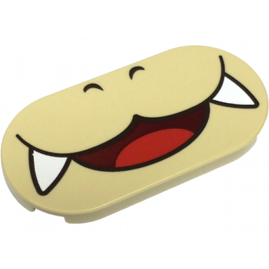 tan tile round 2 x 4 oval with dark brown nostrils and wide dark red open mouth smile with red tongue and white fangs pattern super mario roy lower face