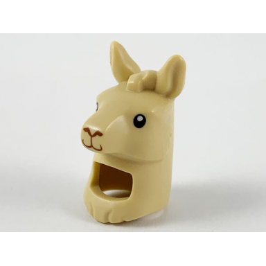 tan minifigure headgear head cover costume llama head and neck with black eyes reddish brown nose and mouth pattern