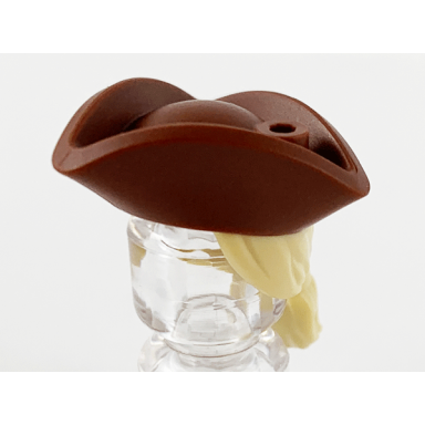 tan minifigure hair combo hair with hat long hair with ponytail and molded reddish brown pirate tricorne hat pattern