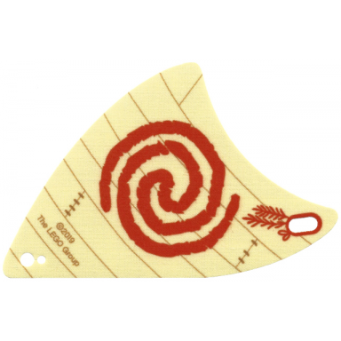 tan cloth sail triangular with red spiral swirl pattern 2 holes small moana