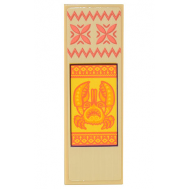 tan tile 2 x 6 with banner with coral geometric flowers and zigzags and orange crab monster tamatoa on yellow background pattern sticker - set 43205