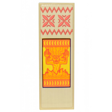 tan tile 2 x 6 with banner with coral geometric flowers and zigzags and orange monster te kä te ka on yellow background pattern sticker - set 43205