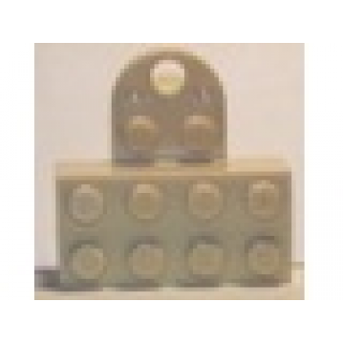tan magnet brick modified 2 x 4 sealed base with extension plate with 2 studs and hole