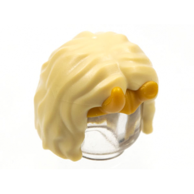 tan minifigure hair female short center part with pearl gold tiara with horns one broken pattern