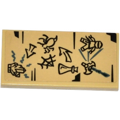 tan tile 2 x 4 with ninja sword phial spider web spider crystal and arrows drawing pattern sticker - set 70604