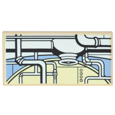 tan tile 2 x 4 with pipes and fittings medium blue and bright light yellow round hatch pattern